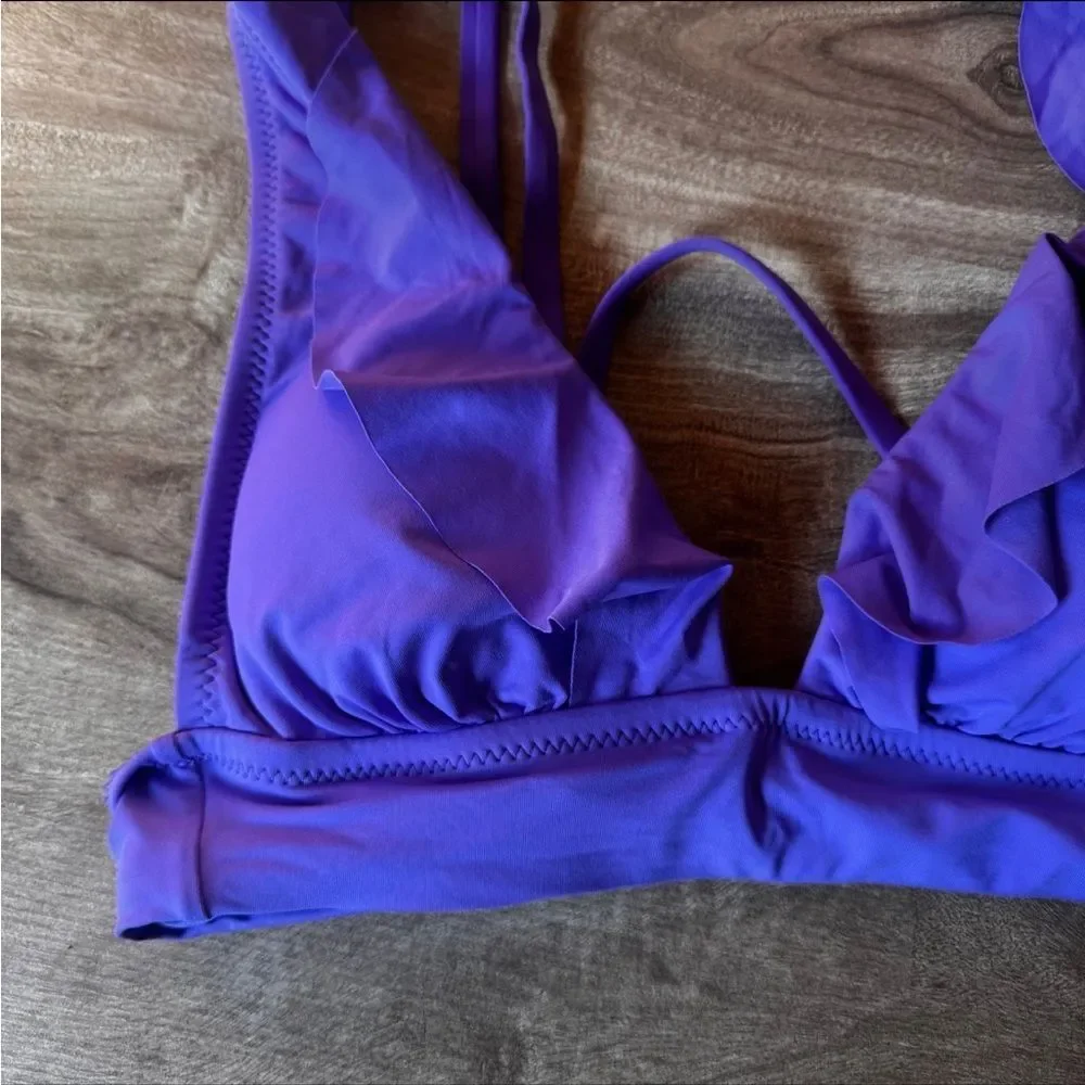Shade & Shore Bikini Top Women’s Sm Ruffled Purple Swim Top Removable Pads NEW